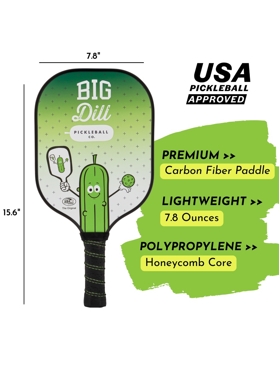 Big Dill Pickleball Co. Original Carbon Fiber Pickleball Paddle w/ Cover - LOT OF 10 BOXES - 500 Paddles